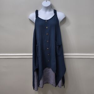 Harem Pants Women's Crinkle Hill Tribe CottonTank Dress Blue Lagenlook Hippie